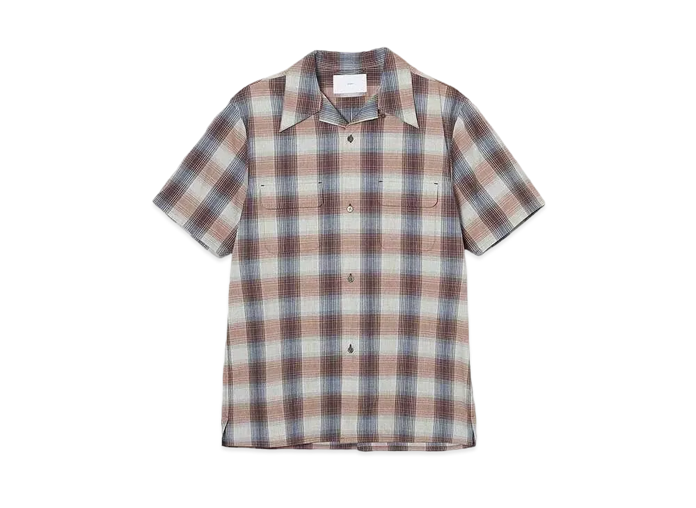 SUGARHILL YAK OMBLE PLAID OPEN COLLER BLOUSE HALF SLEEVE "RED OMBRE"
