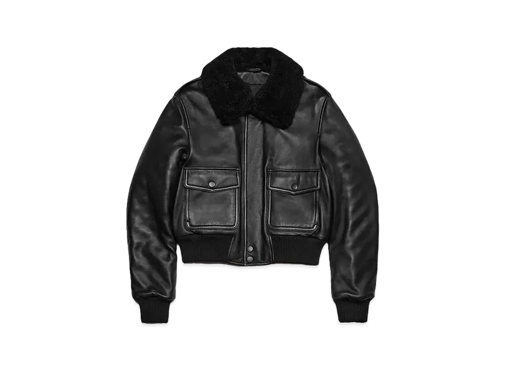 AMI PARIS Smooth Lamb Leather Bomber Jacket "Black"