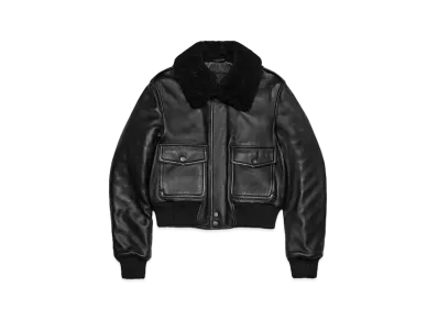 AMI PARIS Smooth Lamb Leather Bomber Jacket "Black"