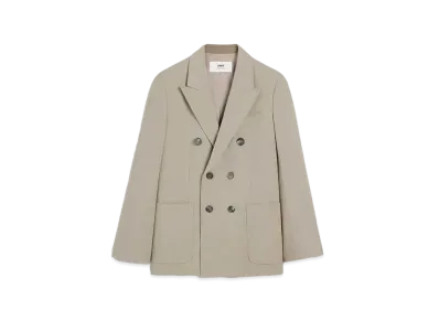 AMI PARIS Wool Blend Twill Double Breast Jacket "Light Taupe"