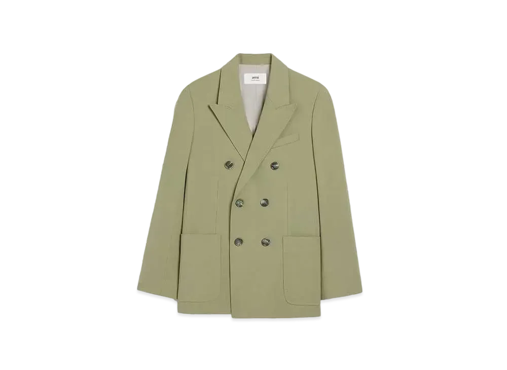 AMI PARIS Wool Blend Twill Double Breast Jacket "Olive"