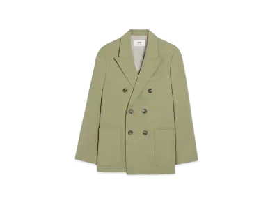 AMI PARIS Wool Blend Twill Double Breast Jacket "Olive"