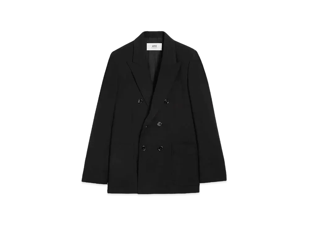 AMI PARIS Wool Blend Twill Double Breast Jacket "Black"