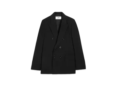 AMI PARIS Wool Blend Twill Double Breast Jacket "Black"