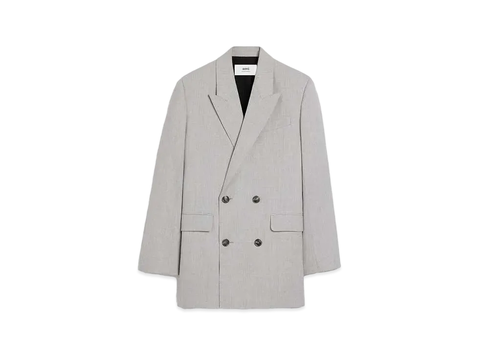 AMI PARIS Wool Crepe Oversized Double Breast Jacket "Light Heather Grey"