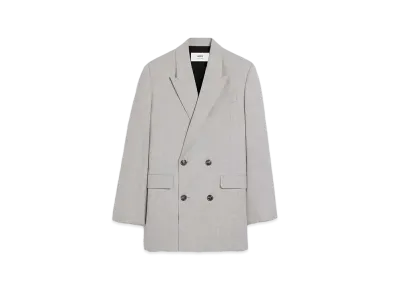 AMI PARIS Wool Crepe Oversized Double Breast Jacket "Light Heather Grey"