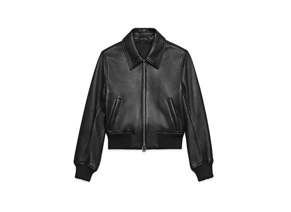 AMI PARIS Smooth Vintage Lamb Leather Zip Jacket "Black"