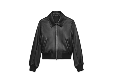 AMI PARIS Smooth Vintage Lamb Leather Zip Jacket "Black"