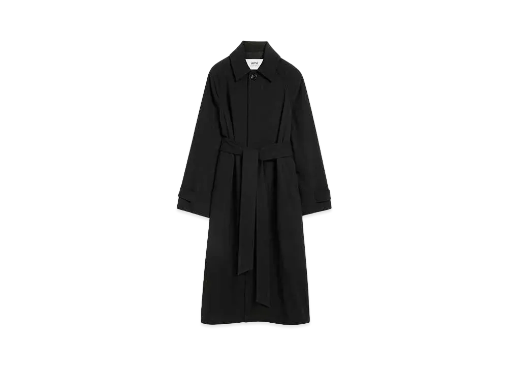 AMI PARIS Wool Crepe Long Belted coat "Black"