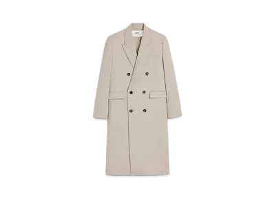 AMI PARIS Wool Gabardine Double Breast Coat "Light Beige"
