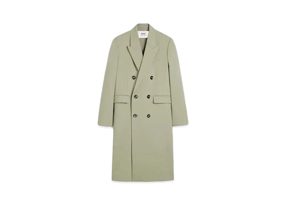 AMI PARIS Wool Gabardine Double Breast Coat "Sage"
