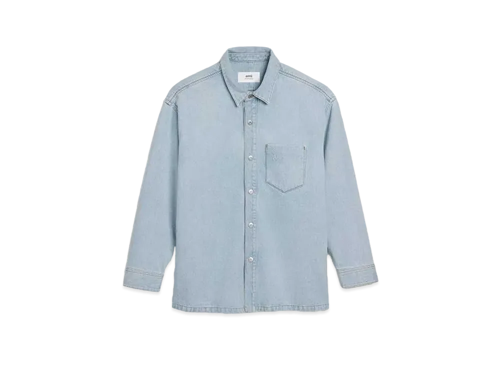 AMI PARIS Indigo Denim Over Shirt "Bleached Blue"