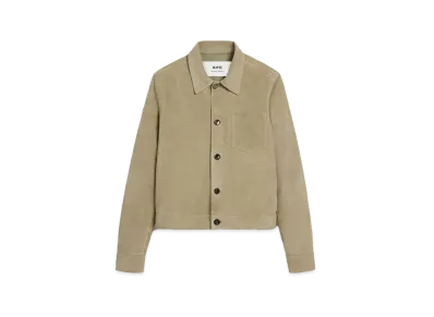 AMI PARIS Goat Suede Button Over Shirt "Sage"