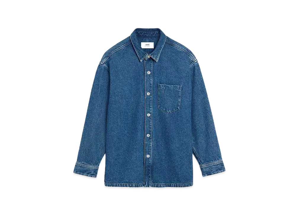 AMI PARIS Washed Denim Over Shirt "Washed Blue"