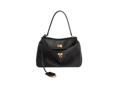 BALENCIAGA Rodeo Small Handbag In Smooth Calfskin Aged-Gold Hardware "Black"