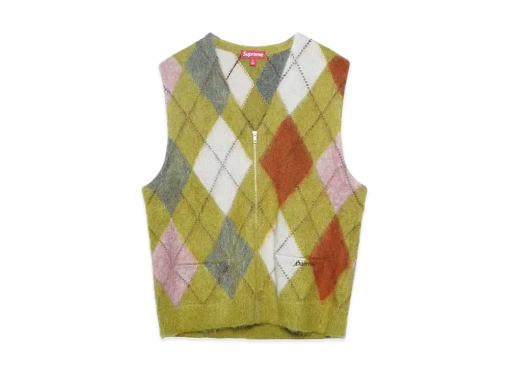 Supreme Brushed Argyle Zip Up Vest "Olive"