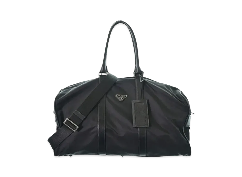 プラダ ボストンバッグ 2WAY 南京錠 3室 大容量 黒 ナイロン レザー