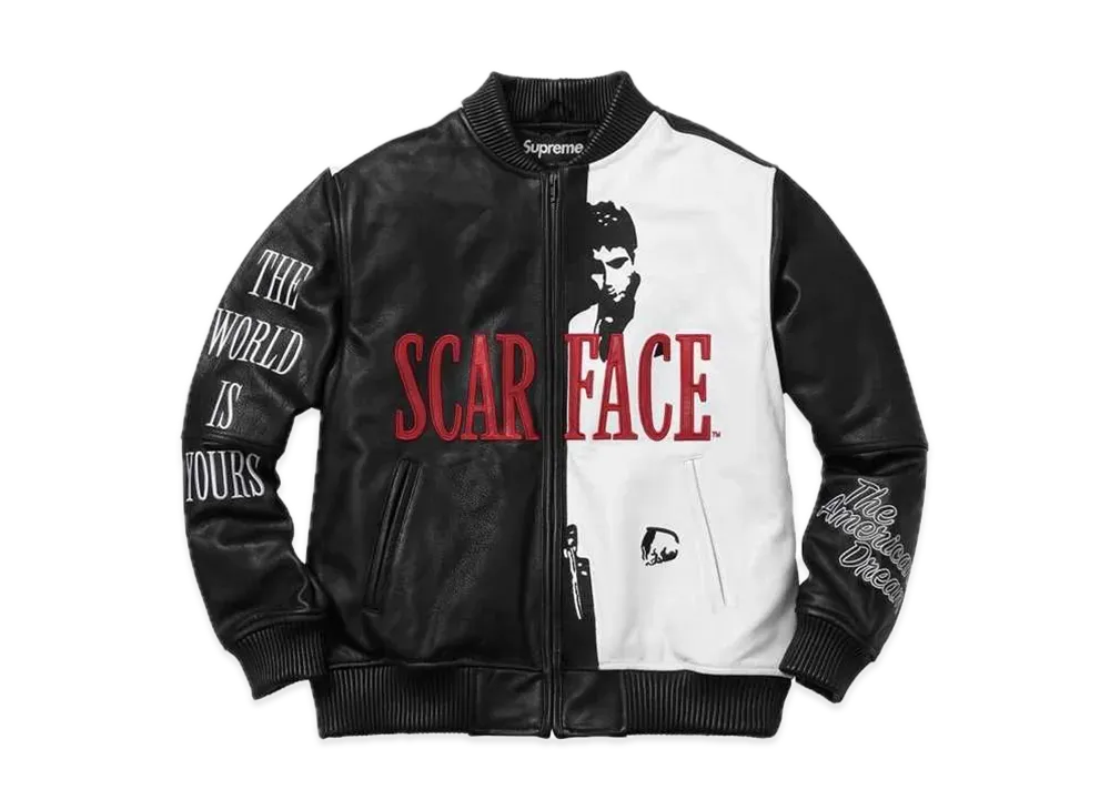 Supreme Scarface Embroidered Leather Jacket "Black"