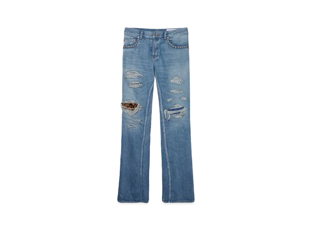 el conductorH HARDCORE DESTROYED FLARE JEAN TROUSERS "BLUE"