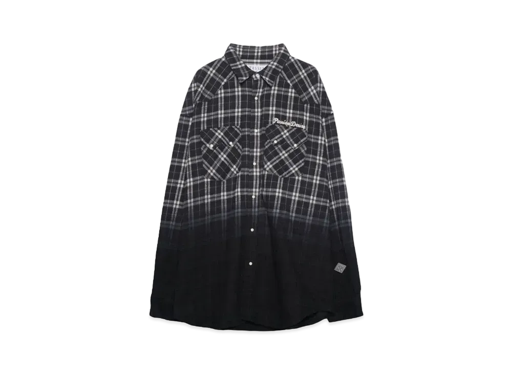 el conductorH HALF DYED CHECK FLANNEL COWBOY SHIRT "BLACK"