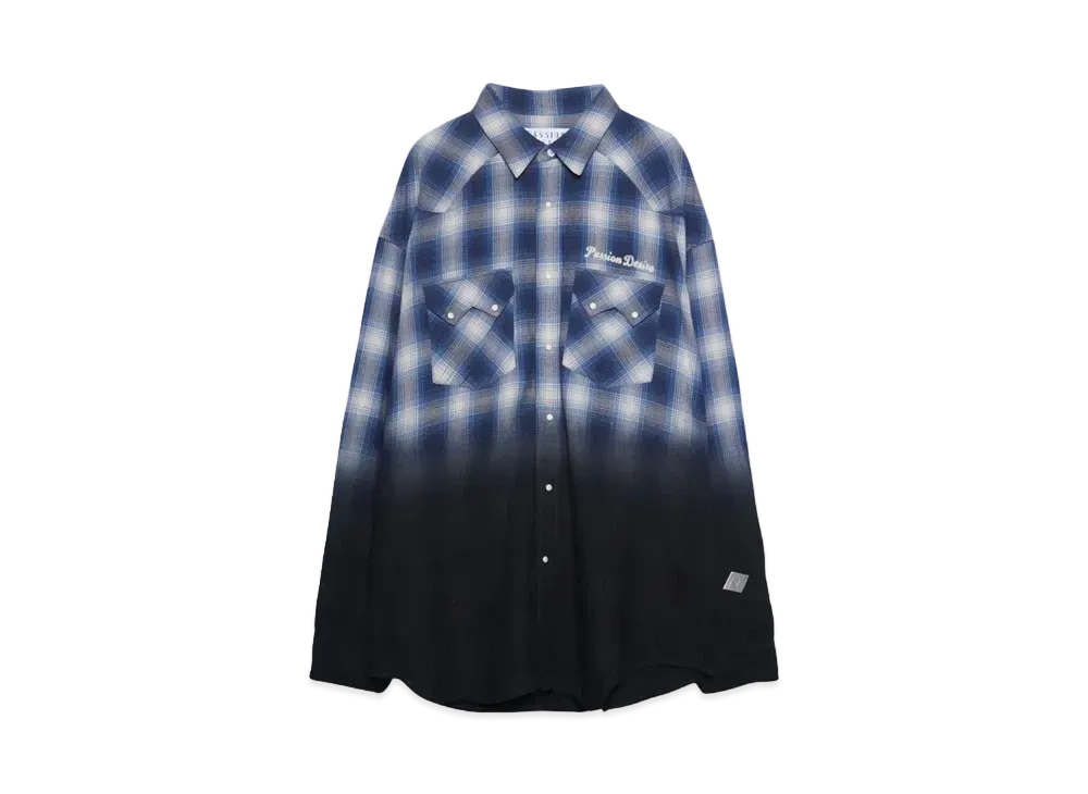el conductorH HALF DYED CHECK FLANNEL COWBOY SHIRT "BLUE"