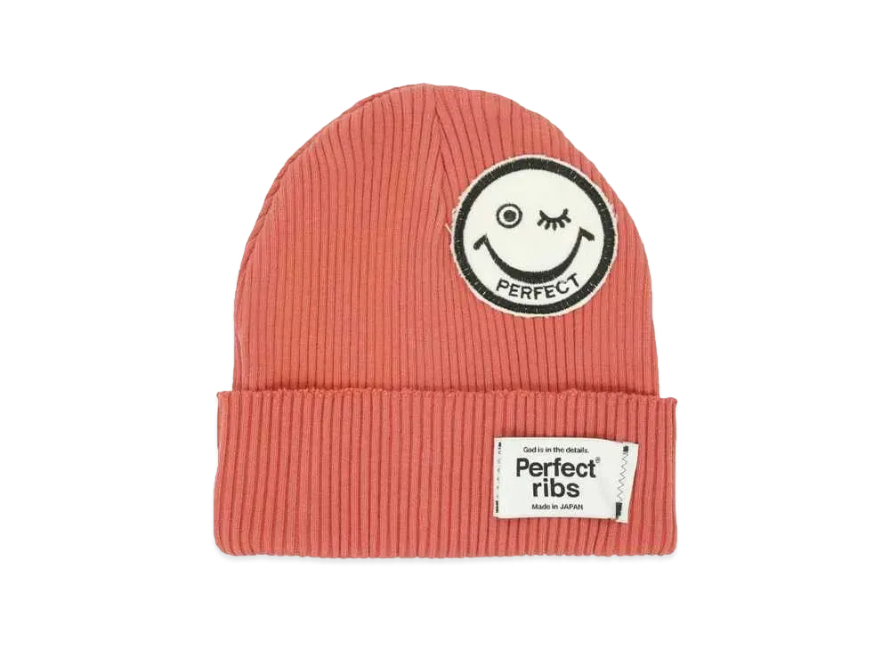 Perfect ribs (SMILE Patch) Rib Beanie Cap "Vintage Red"