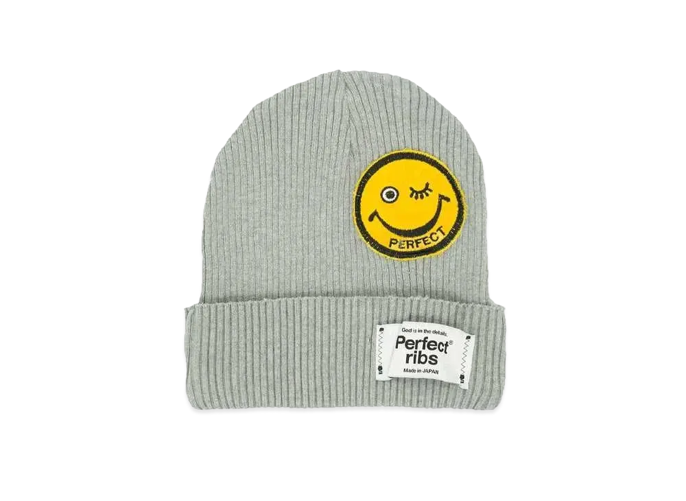Perfect ribs (SMILE Patch) Rib Beanie Cap "Top Gray"