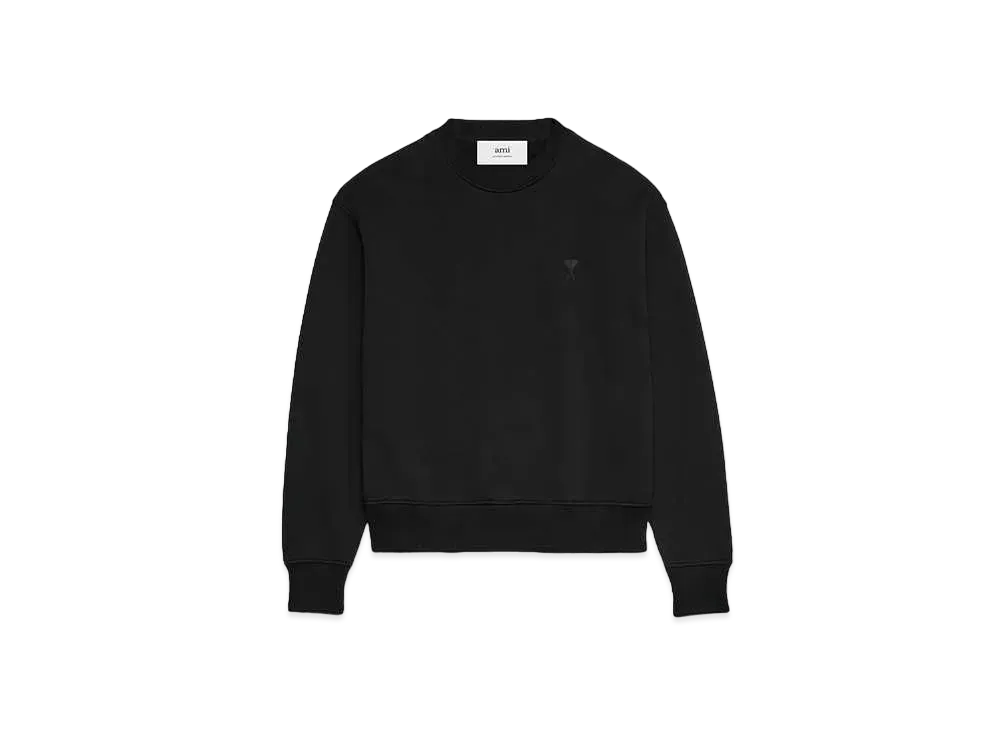 AMI PARIS Loop Back Organic Cotton Fleece Sweat Shirt "Black"