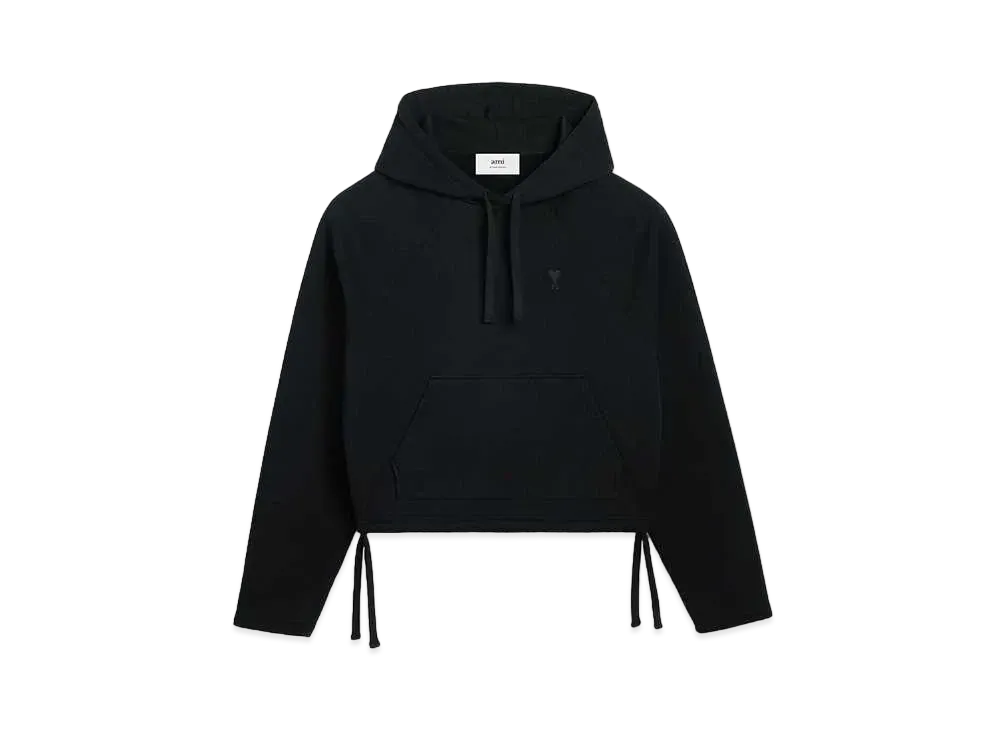 AMI PARIS Organic Cotton Heavy Fleece Cropped Parka "Black"