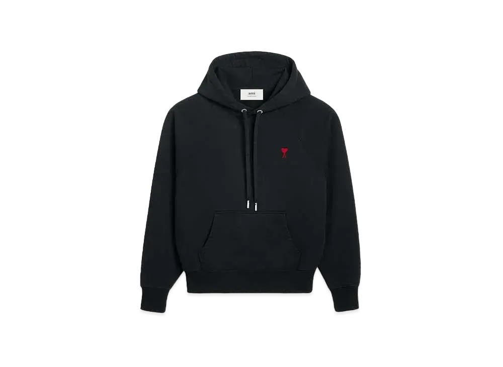 AMI PARIS Loop Back Organic Cotton Heavy Fleece Boxy Fit Parka "Black"