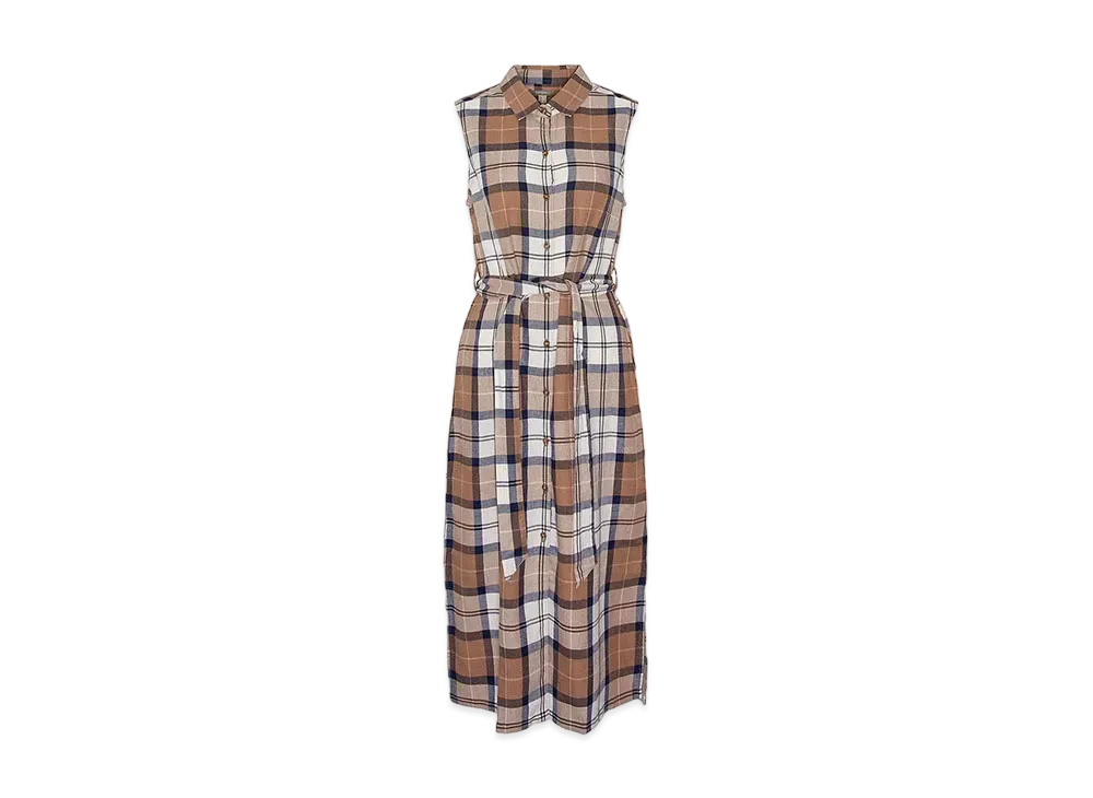 Barbour Caroline Tartan Check Sleeveless Shirt Dress "Beige"
