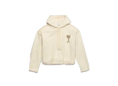 AMI PARIS Cotton Blend Fleece & Tulle Parka "Champagne & Ivory"