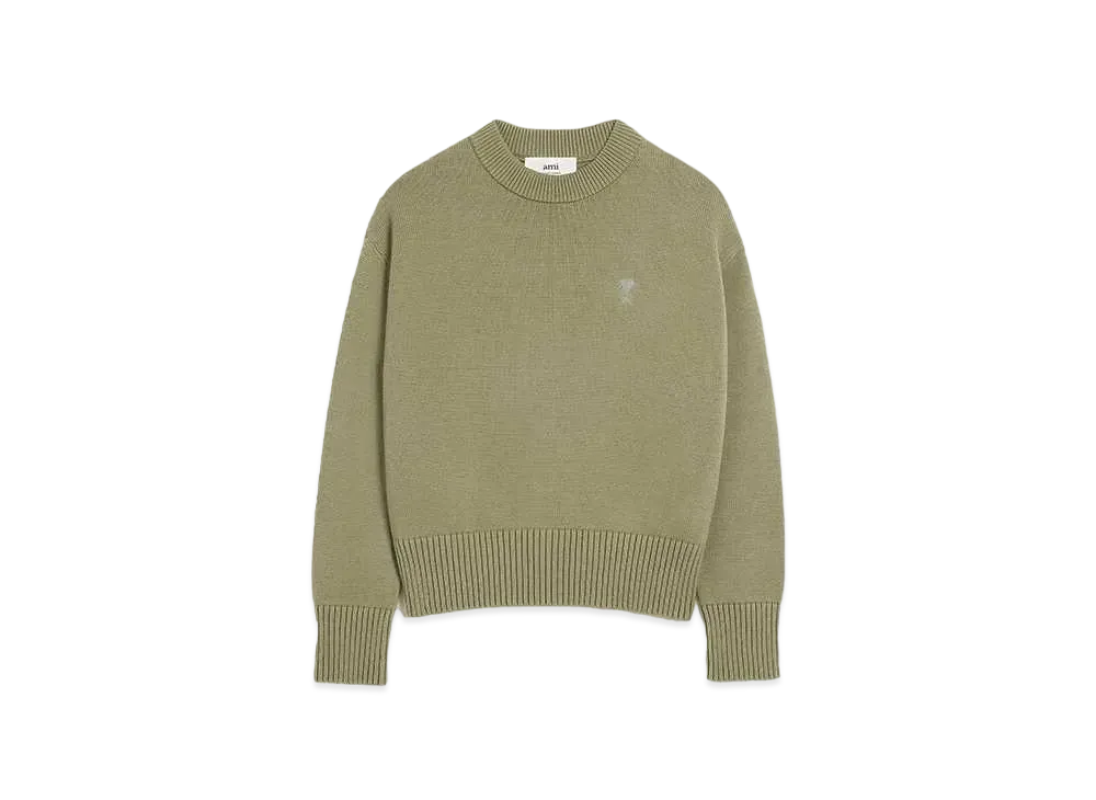 AMI PARIS Cotton Wool Crew Neck Sweater "Olive"