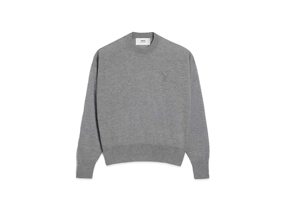 AMI PARIS Extra Fine Merino Wool Crew Neck Sweater "Heather Gray"