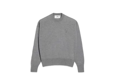 AMI PARIS Extra Fine Merino Wool Crew Neck Sweater "Heather Gray"