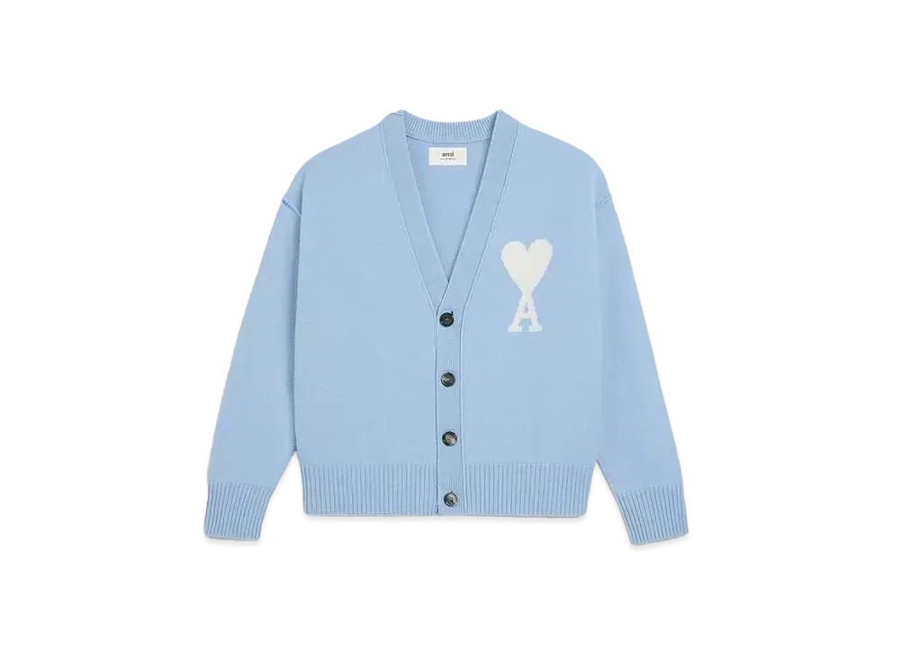 AMI PARIS Merino Wool Felt Cardigan "Cashmere Blue & Off White"