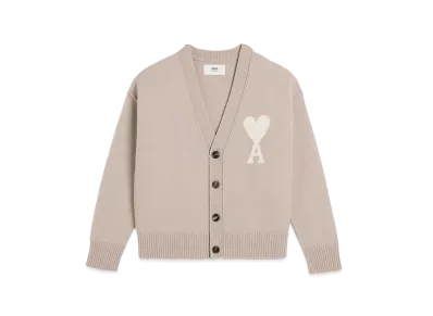 AMI PARIS Merino Wool Felt Cardigan "Light Beige & Off White"