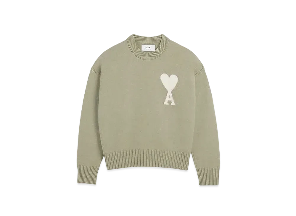 AMI PARIS Merino Wool Felt Sweater "Sage & Off White"