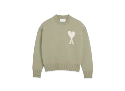 AMI PARIS Merino Wool Felt Sweater "Sage & Off White"