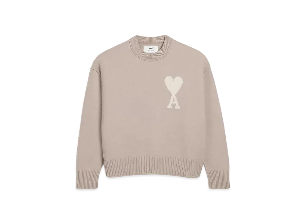 AMI PARIS Merino Wool Felt Sweater "Light Beige & Off White"