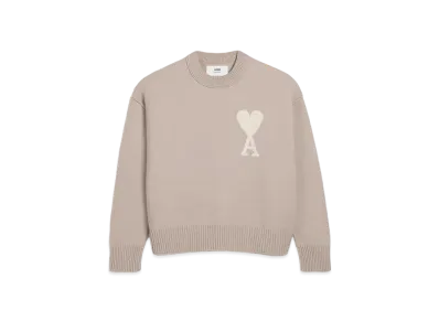 AMI PARIS Merino Wool Felt Sweater "Light Beige & Off White"
