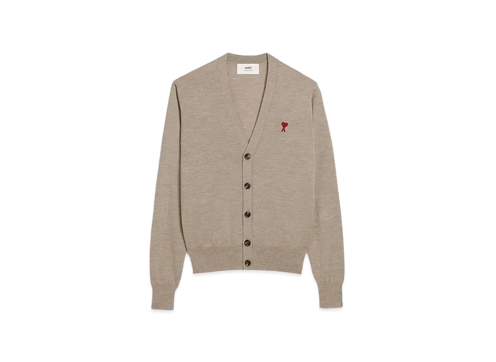 AMI PARIS Merino Wool Cardigan "Light Beige"