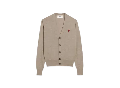AMI PARIS Merino Wool Cardigan "Light Beige"