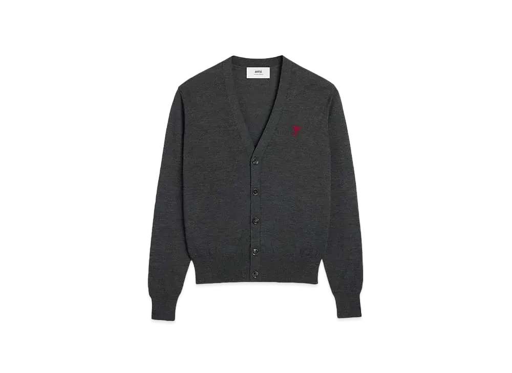 AMI PARIS Merino Wool Cardigan "Heather Gray"