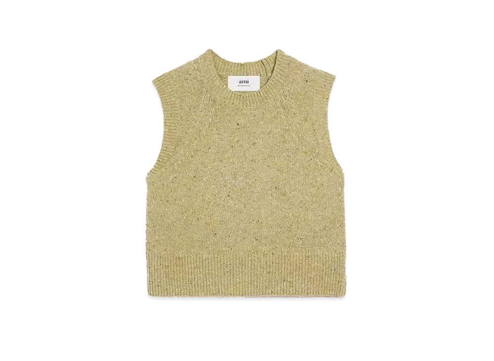 AMI PARIS Donegal Wool Embroidery Sleeve Less Sweater "Sage"
