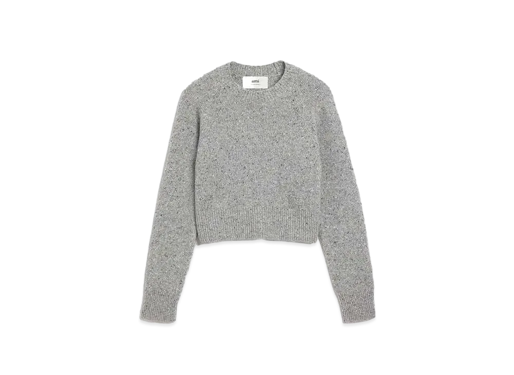 AMI PARIS Donegal Wool Embroidery Crew Neck Sweater "Light Heather Gray"