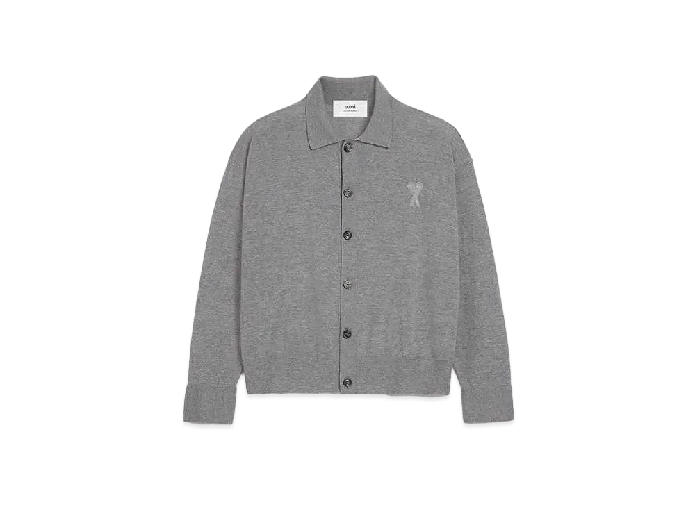 AMI PARIS Extra Fine Merino Wool Cardigan "Heather Gray"