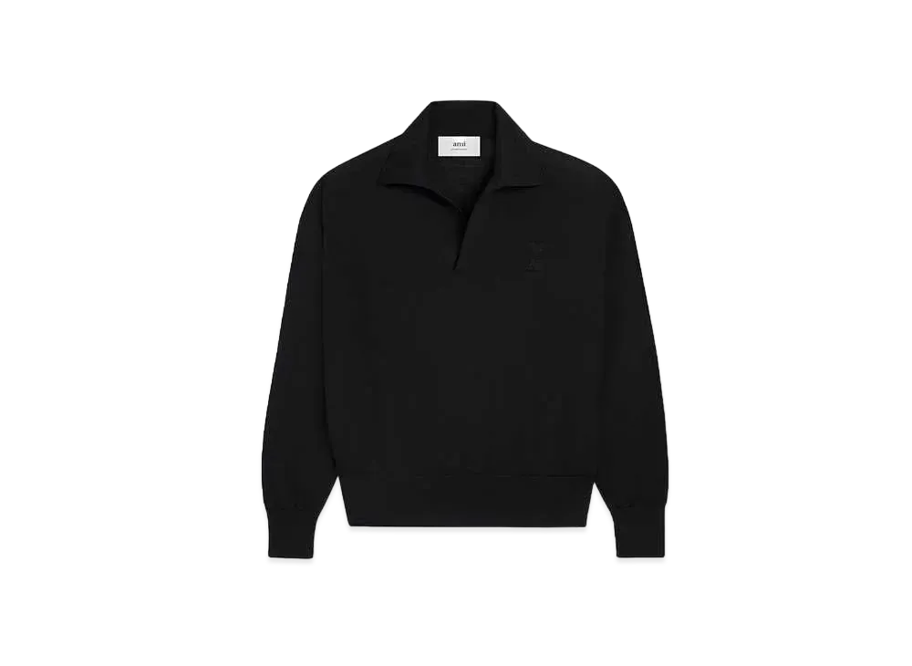 AMI PARIS Extra Fine Merino Wool Polo Shirt "Black"