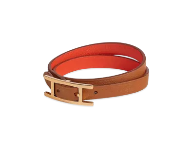 Hermes Behapi Double Tour Bracelet "Naturel Sable/Orange Field/Gold"