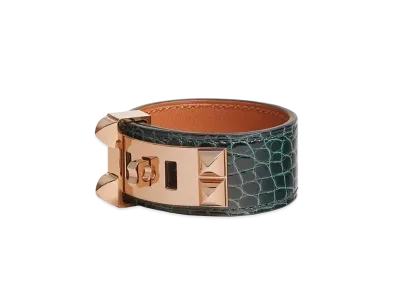 Hermes Collier de Chien 24 Bracelet "Vert Cypres/Pink Gold"
